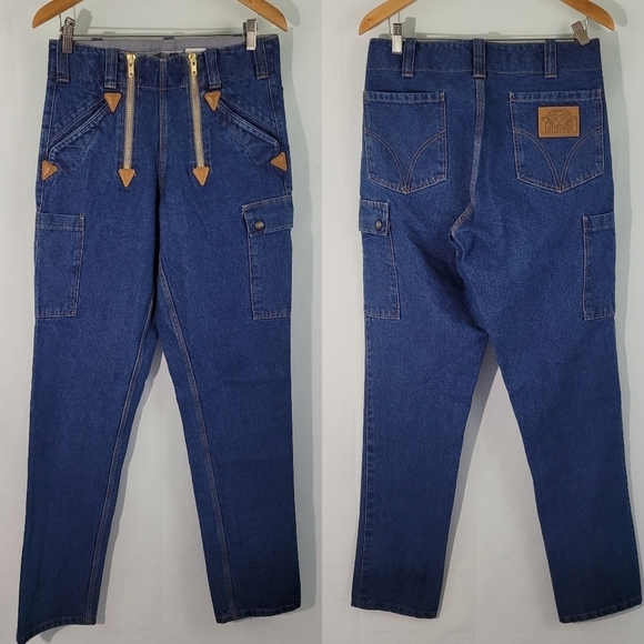 Krahe Zunft European Blue High Rise Double Front Zip Skinny Cargo Jeans Size W31 - Picture 1 of 10